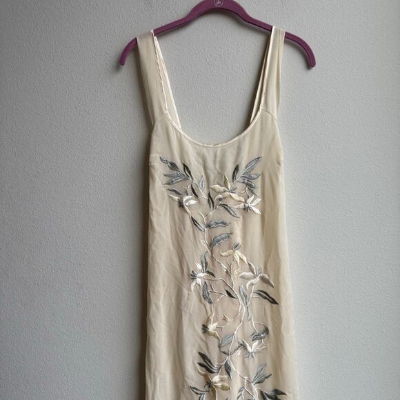 Vintage Soft Surroundings 100% Silk Embroidered Floral Ivory Slip Dress Size XL - Picture 3 of 9